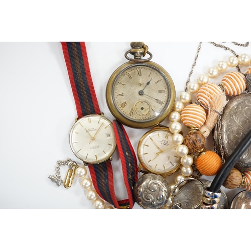 916 - A quantity of assorted costume jewellery and other items including wrist watches, pocket watches and... 