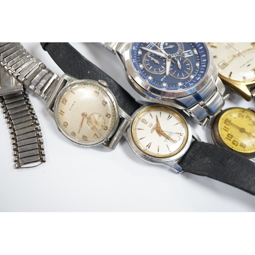 919 - A group of assorted mainly steel wrist watches including  three Cyma, a Roamer and modern Citizen Ec... 