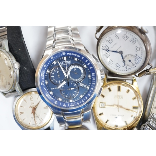 919 - A group of assorted mainly steel wrist watches including  three Cyma, a Roamer and modern Citizen Ec... 