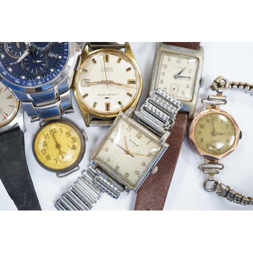 919 - A group of assorted mainly steel wrist watches including  three Cyma, a Roamer and modern Citizen Ec... 