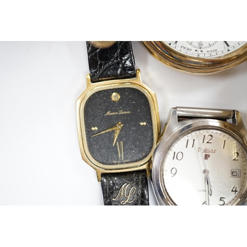 926 - A small group of assorted wrist and pocket watches including a gold plated hunter and a Roamer Searo... 