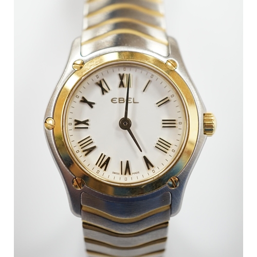 989 - A lady's modern steel and gold plated Ebel Classic quartz wrist watch, with Roman dial.