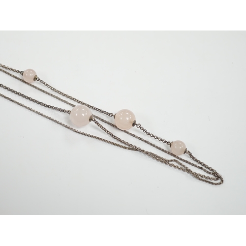 991 - A modern Georg Jensen twin strand silver and rose quartz twelve stone rose quartz sphere set necklac... 