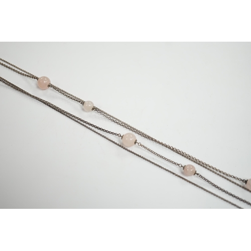 991 - A modern Georg Jensen twin strand silver and rose quartz twelve stone rose quartz sphere set necklac... 