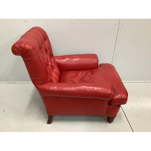 104 - A Victorian deep buttoned red leather armchair, width 90cm, depth 92cm, height 88cm