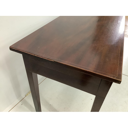 126 - A George III mahogany two drawer side table, width 114cm, depth 54cm, height 70cm