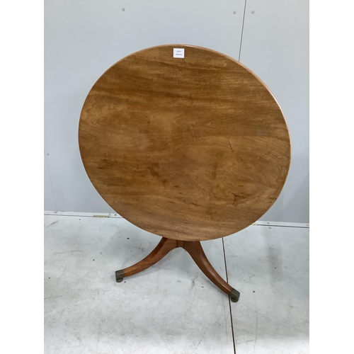 132 - A Regency circular mahogany tilt top tea table, diameter 92cm, height 71cm