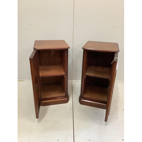 136 - A pair of Victorian and later mahogany bedside cabinets, width 38cm, depth 41cm, height 73cm