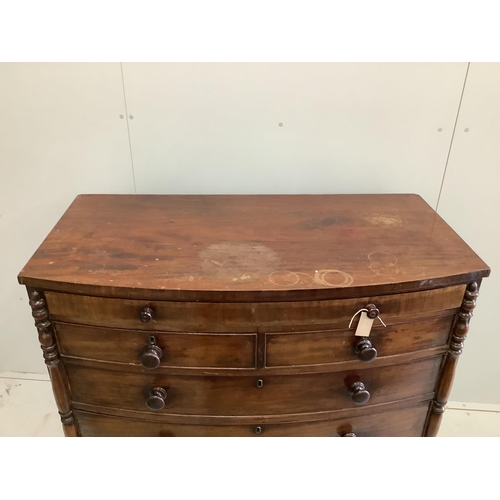 143 - A Regency mahogany bowfront chest, width 120cm, depth 64cm, height 113cm