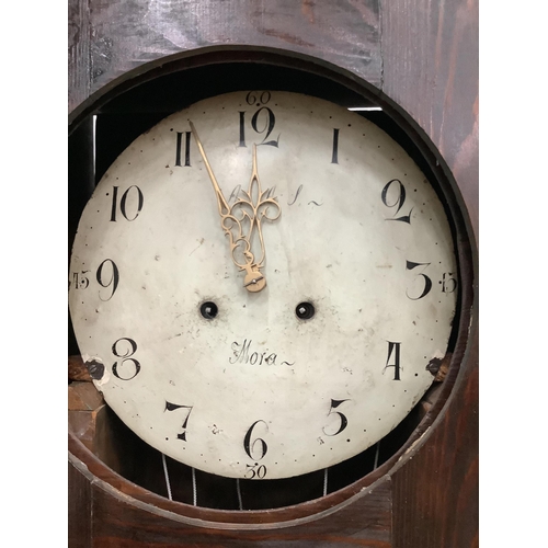 153 - An 19th century Swedish Mora eight day longcase clock, with mechanism and later pine case, height 20... 