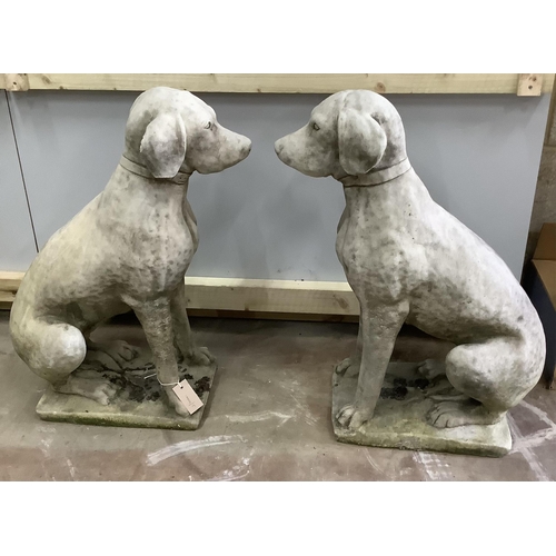 172 - A pair of reconstituted stone seated hound garden ornaments, height 71cm