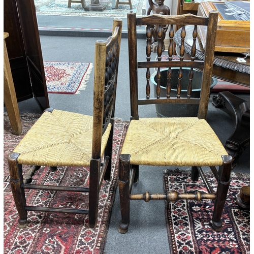 190 - A set of four Lancashire ash and beech rush seat dining chairs