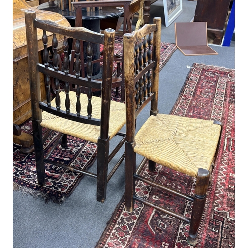 190 - A set of four Lancashire ash and beech rush seat dining chairs