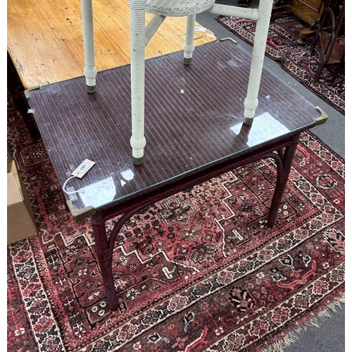 191 - A Lloyd Loom rectangular table, width 91cm, depth 61cm, height 73cm together with a smaller circular... 