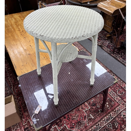 191 - A Lloyd Loom rectangular table, width 91cm, depth 61cm, height 73cm together with a smaller circular... 