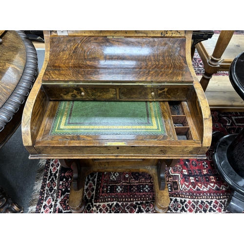 197 - A Victorian walnut piano front Davenport, width 52cm, depth 57cm, height 90cm