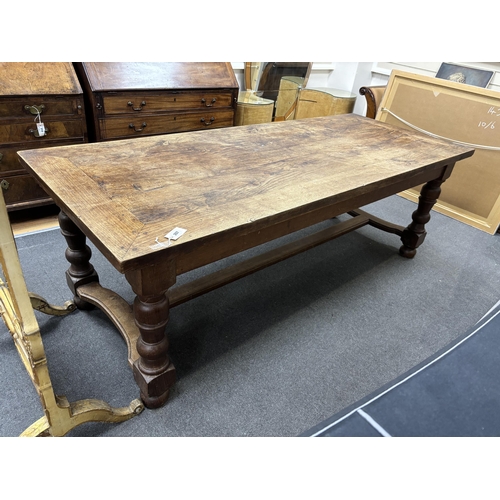 207 - A rectangular oak refectory dining table, length 217cm, width 87cm, height 74cm