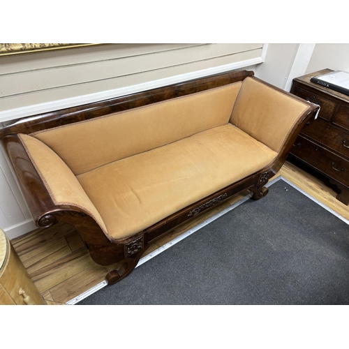 212 - A 19th century mahogany Biedermier settee, width 180cm, depth 64cm, height 82cm