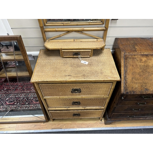 216 - A late Victorian caned bamboo / rattan dressing chest, width 76cm, depth 55cm, height 157cm