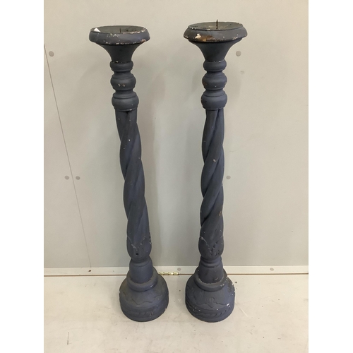 22 - A pair of 18th century style painted carved wood pricket candle stands, height 98cm