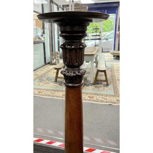 221 - A pair of William IV and later mahogany bedpost torchere stands, height 139cm