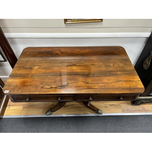 222 - A Regency rectangular rosewood centre / library table, fitted two frieze drawers and two dummy drawe... 