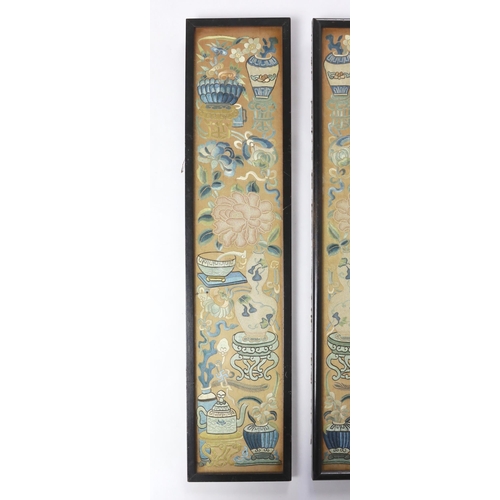 271 - A pair of late 19th century / early 20th century Chinese silk embroidered sleeve bands, embroidered ... 