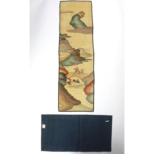 272 - A Chinese late Qing dynasty Kesi polychrome silk hanging, depicting a figure on horseback and anothe... 