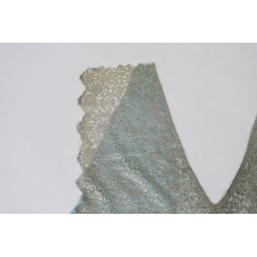 274 - A 1920's silver machine lace and chiffon train,  to an evening dress, the silver lace has been cut a... 