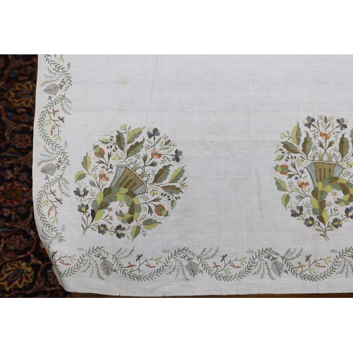 275 - A late 18th-19th century fine linen chain stitched floral embroidered panel, possibly Kashmiri, usin... 