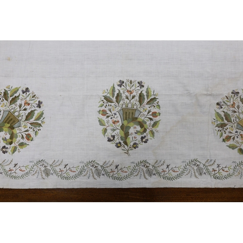 275 - A late 18th-19th century fine linen chain stitched floral embroidered panel, possibly Kashmiri, usin... 