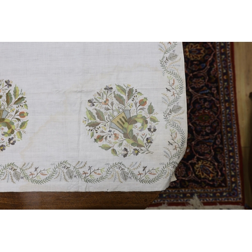 275 - A late 18th-19th century fine linen chain stitched floral embroidered panel, possibly Kashmiri, usin... 