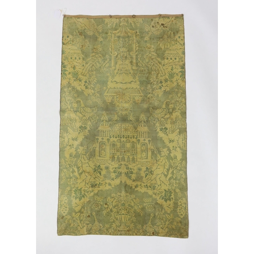 282 - A large 19th century chinoiserie silk two colour damask panel, possibly Lyon, with large repeat, wov... 