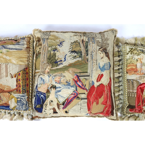 289 - Three Victorian Berlin wool worked cushions possibly of classical biblical scenes, all three cushion... 