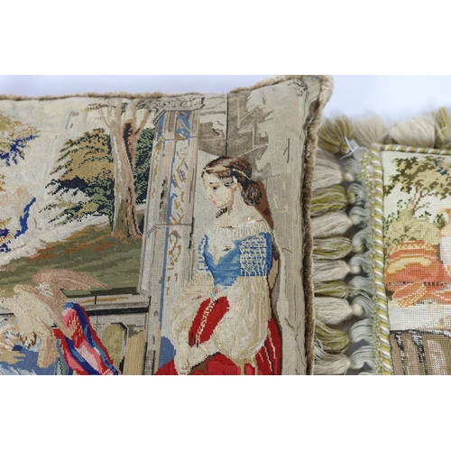 289 - Three Victorian Berlin wool worked cushions possibly of classical biblical scenes, all three cushion... 