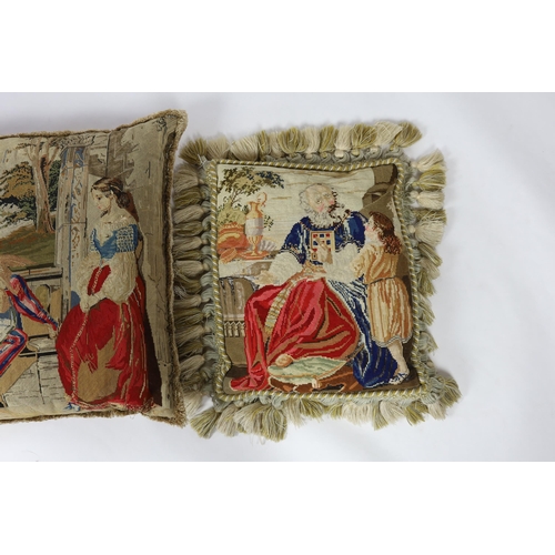 289 - Three Victorian Berlin wool worked cushions possibly of classical biblical scenes, all three cushion... 