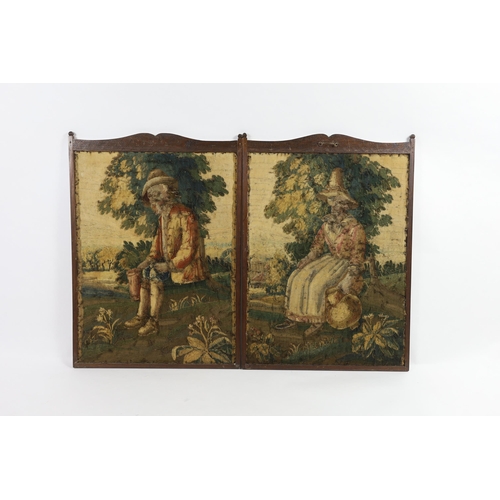 290 - Two 18th century Brussels verdure tapestry panels, one of a seated peasant lady holding a flagon and... 