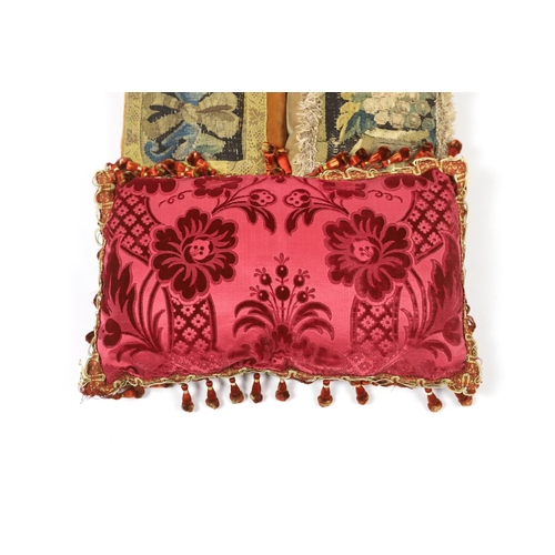 291 - Two late 18th century Flemish verdure tapestry fragments made into cushions, plus a 19th century Fre... 