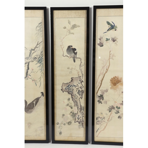 294 - A set of four framed Chinese silk embroideries, of The Four Seasons, late Qing dynasty, embroidere... 