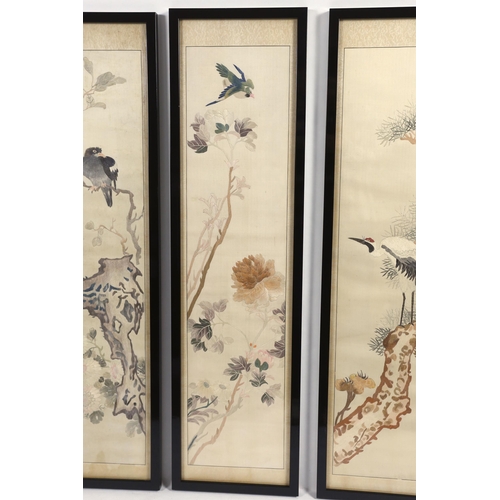 294 - A set of four framed Chinese silk embroideries, of The Four Seasons, late Qing dynasty, embroidere... 