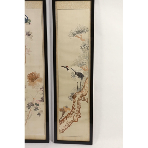 294 - A set of four framed Chinese silk embroideries, of The Four Seasons, late Qing dynasty, embroidere... 