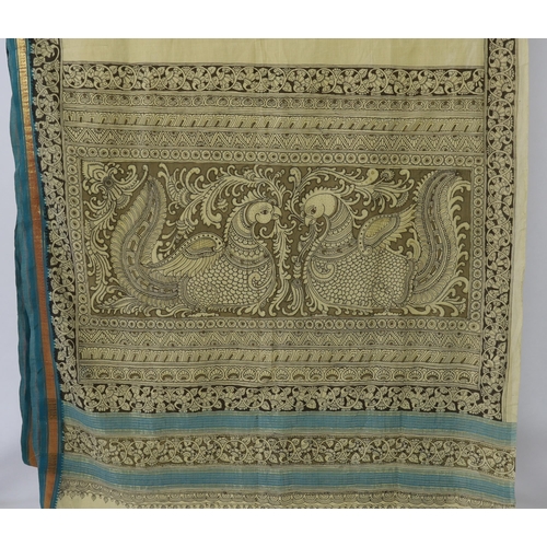 311 - An Indian, Srikalahasti (north of Madras), 'Kalamkari' (penwork) sari, worked and designed by Krishn... 