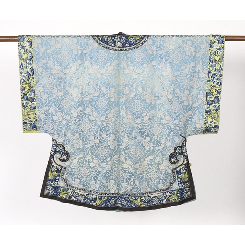 331 - A late 19th / early 20th century silk damask robe, edged with highly ornate embroidered silk braidin... 