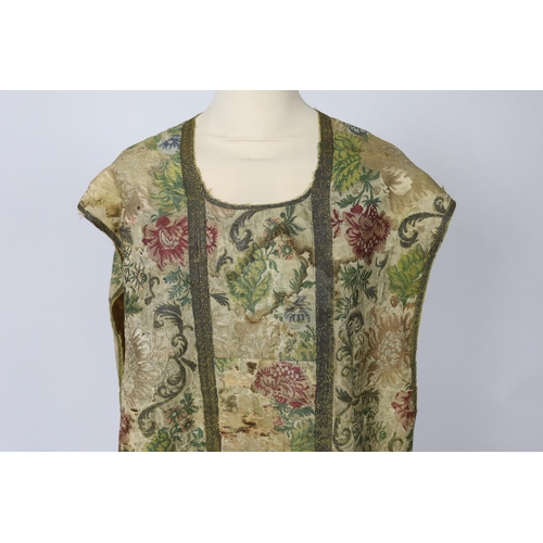 335 - A late 18th century continental, possibly French, silk multi coloured and metallic brocade chasuble,... 