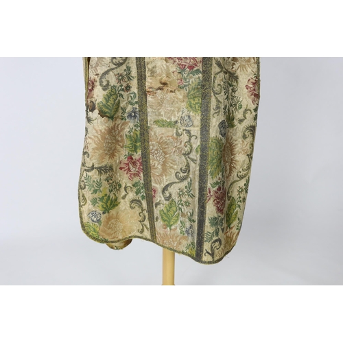 335 - A late 18th century continental, possibly French, silk multi coloured and metallic brocade chasuble,... 