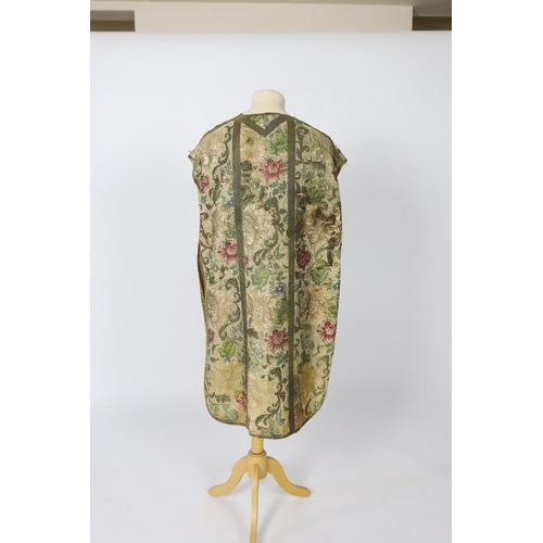 335 - A late 18th century continental, possibly French, silk multi coloured and metallic brocade chasuble,... 