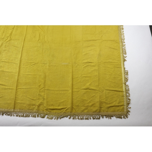 343 - A large Regency yellow silk curtain, with fringed base, French short loom ribbed silk panels made in... 