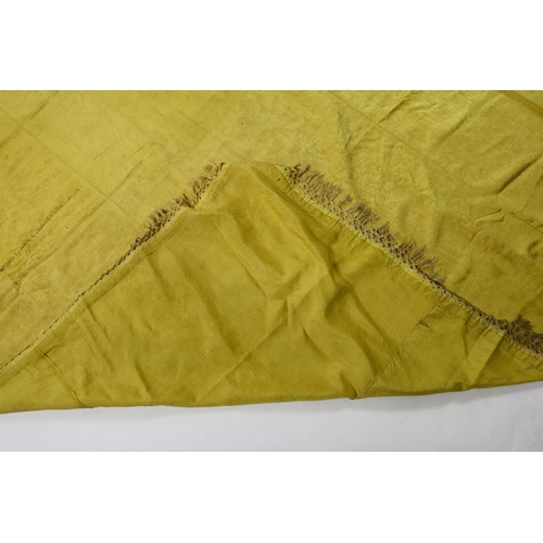 343 - A large Regency yellow silk curtain, with fringed base, French short loom ribbed silk panels made in... 