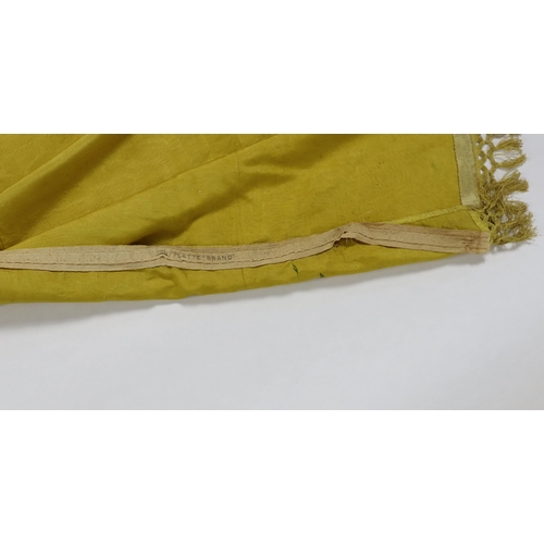 343 - A large Regency yellow silk curtain, with fringed base, French short loom ribbed silk panels made in... 