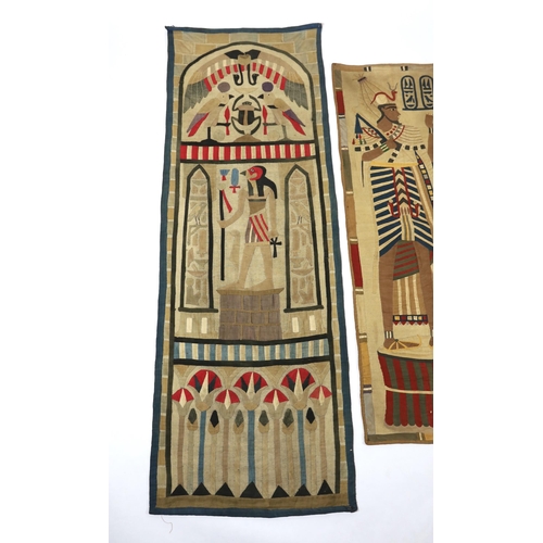 346 - Four 1930s Egyptian appliqué wall panels, (a pair and two single panels), decorated with various hi... 